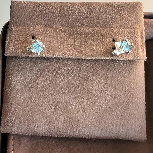 David Yurman Sterling Silver 6mm Chatelaine Stud Earrings Blue Topaz & Diamonds - Picture 8 of 9